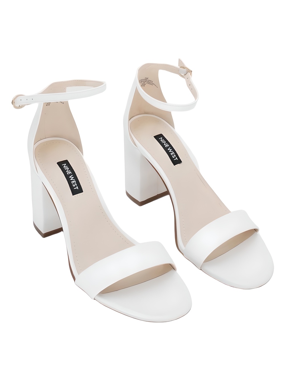 Nine West Toniann Ankle Strap 3" Block Heel Sandals White Size 8M